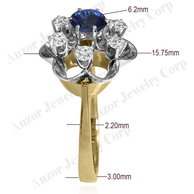 14k Gold Genuine Sapphire Diamond Flower Ring
