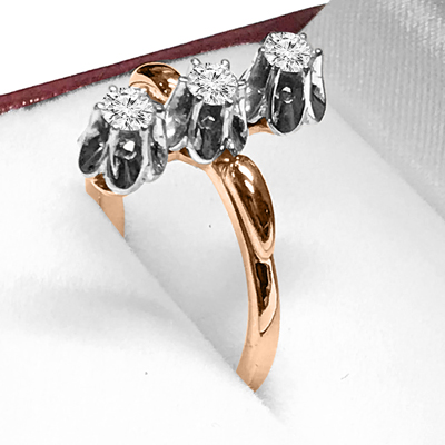 14K Gold Russian Style Diamond Svetofor Ring