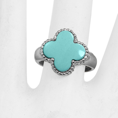 14k Solid White Gold Turquoise Ring