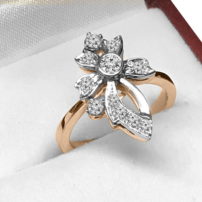 Russian Jewelry 14k Gold Fleur De Lis Diamond Ring