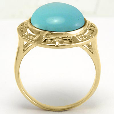 14k yellow Gold Greek Turquoise Ring