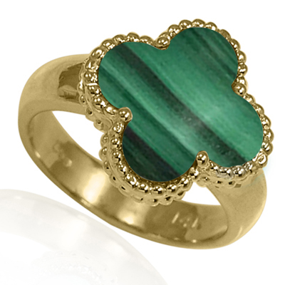 14k Solid Yellow Gold Malachite Ring