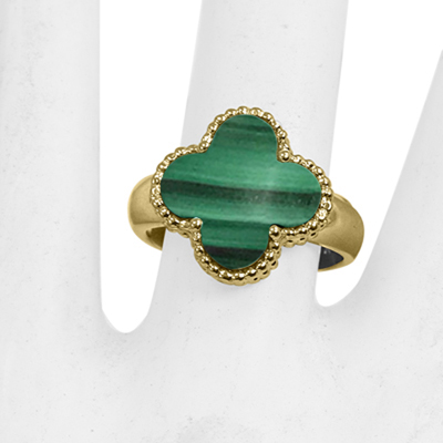 14k Solid Yellow Gold Malachite Ring