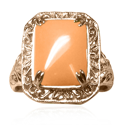 14k Solid Yellow Gold Coral Ring