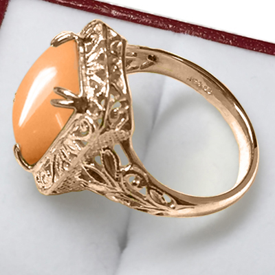14k Solid Yellow Gold Coral Ring