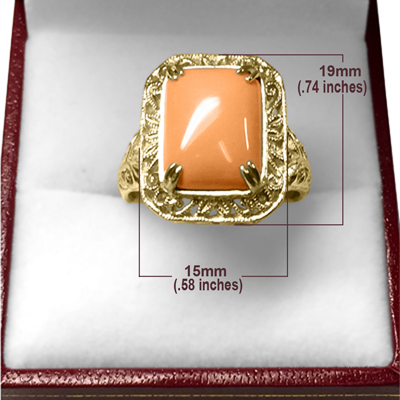 14k Solid Yellow Gold Coral Ring