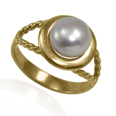 14k Solid Gold Design Genuine white Pearl Ring