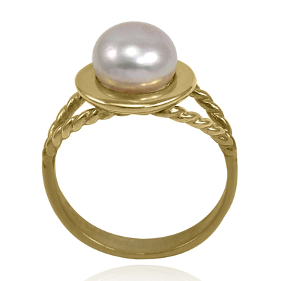 14k Solid Gold Design Genuine white Pearl Ring