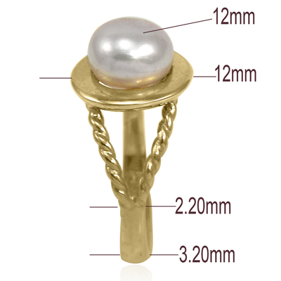 14k Solid Gold Design Genuine white Pearl Ring