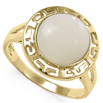 14k Gold Greek Genuine Mother of Pearl Ring