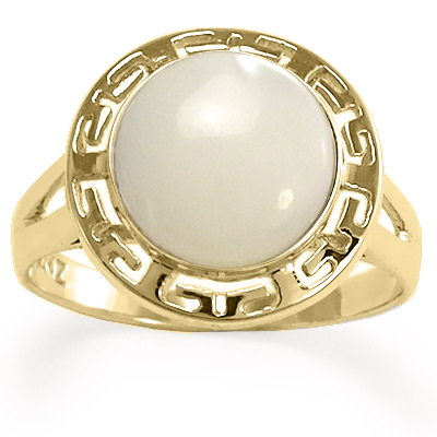 14k Gold Greek Genuine Mother of Pearl Ring