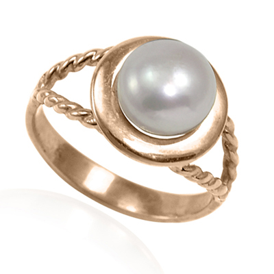 14k Solid Gold Design Genuine white Pearl Ring