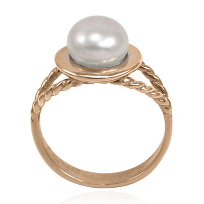14k Solid Gold Design Genuine white Pearl Ring