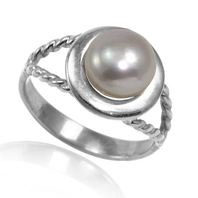 14k Solid Gold Design Genuine white Pearl Ring