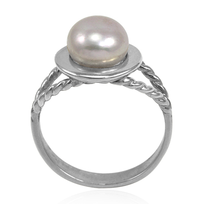 14k Solid Gold Design Genuine white Pearl Ring