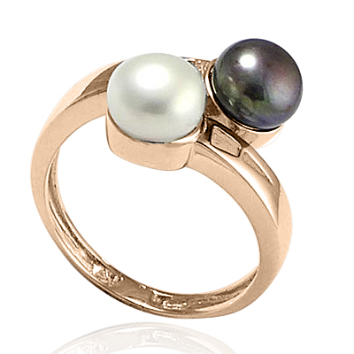 14k Rose Gold White and Black Ring