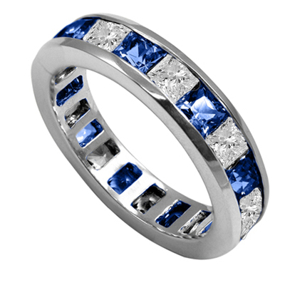 14k Gold Channel Set Diamond & Sapphire Eternity