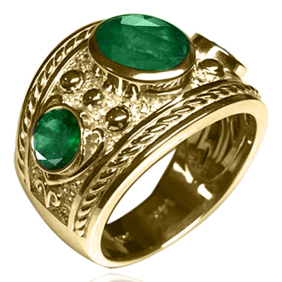 14k Gold Genuine Emerald Men's Jewelry Ring
