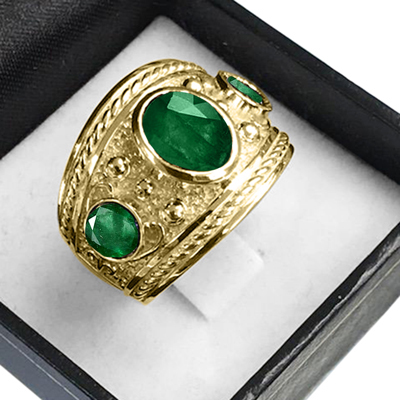 14k Gold Genuine Emerald  Men's Jewelry Ring