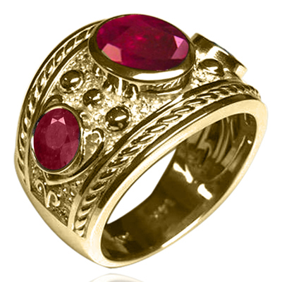 14k Gold Genuine Ruby Men's Jewelry Ring