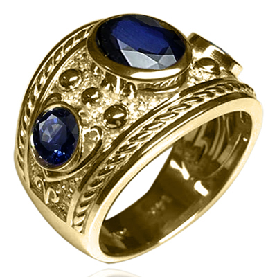 14k Gold Genuine Sapphire Men's Jewelry Ring