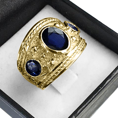 14k Gold Genuine Sapphire Men's Jewelry Ring
