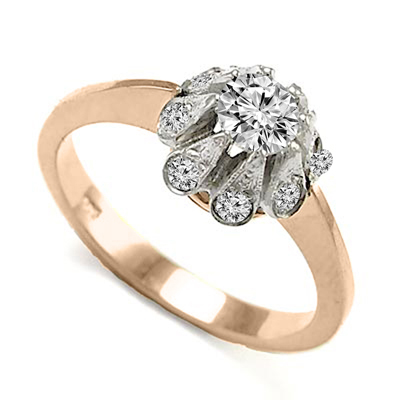 Russian Style Diamond Ring 585 Two-Tone Gold
