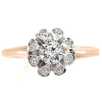Russian Style Diamond Ring 585 Two-Tone Gold