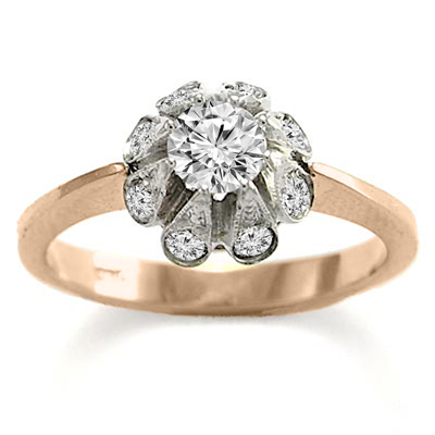 Russian Style Diamond Ring 585 Two-Tone Gold
