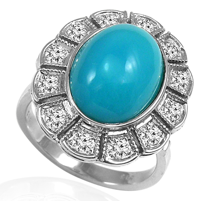 Russian Style Turquoise & Diamond Ring 14k