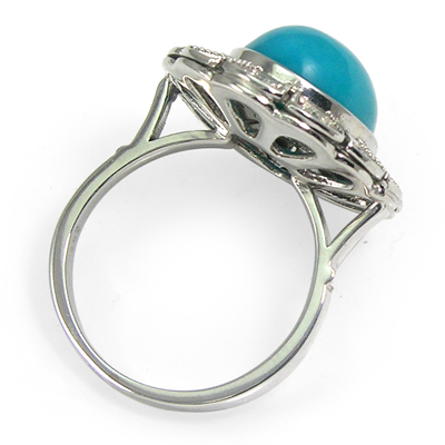 Russian Style Turquoise & Diamond Ring 14k