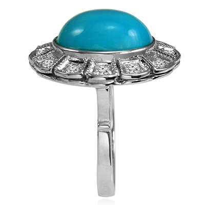 Russian Style Turquoise & Diamond Ring 14k