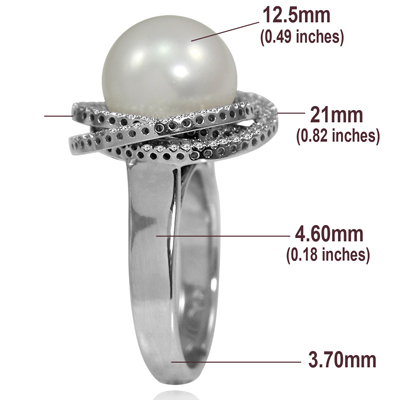 14k White Gold Freshwater Pearls Diamond Ring