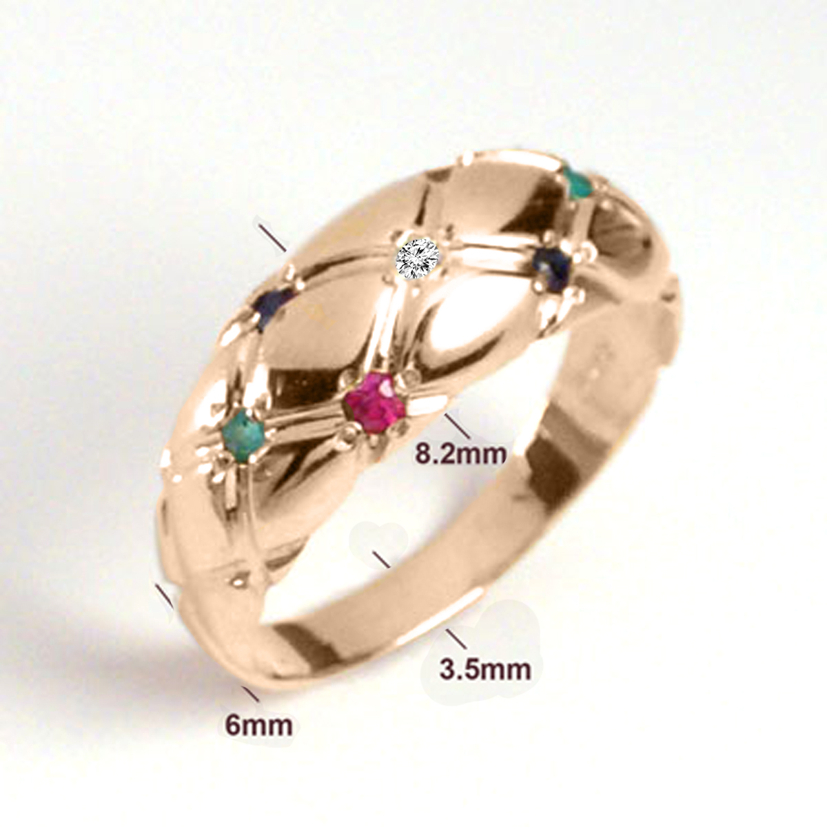 14k Gold Diamond, Ruby, Sapphire, Emerald Ring