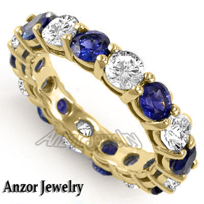 Diamond Blue Ceylon Sapphire Wedding Band 14k Gold