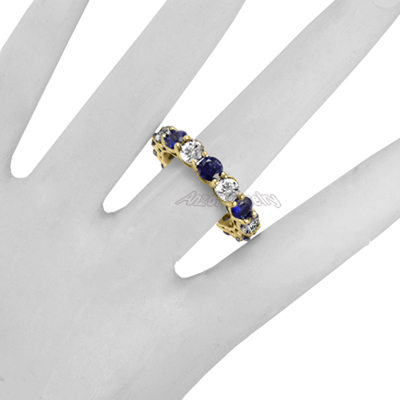 Diamond Blue Ceylon Sapphire Wedding Band 14k Gold