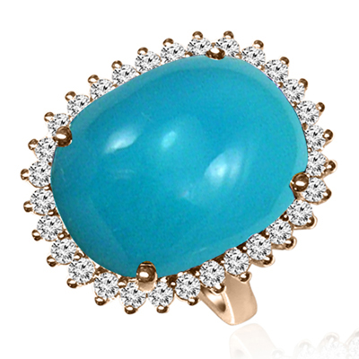 14k Gold Blue Turquoise Diamond women's Ring