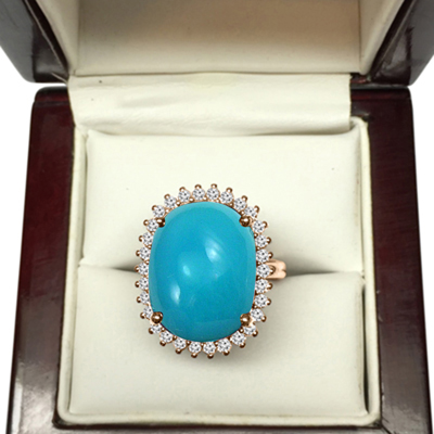 14k Gold Blue Turquoise Diamond women's Ring