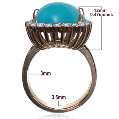 14k Gold Blue Turquoise Diamond women's Ring