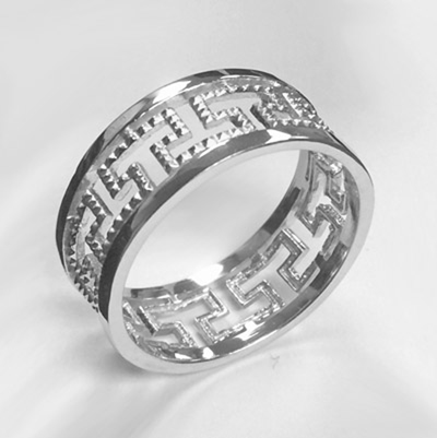 Men's 14k White Gold Greek Key Ring