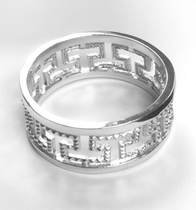 Men's 14k White Gold Greek Key Ring
