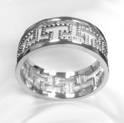 Men's 14k White Gold Greek Key Ring