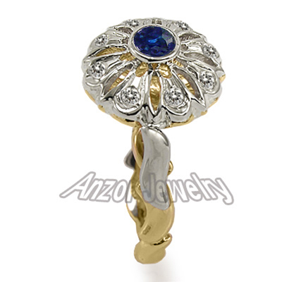 Russian Style Diamond Sapphire Engagement Ring 14K