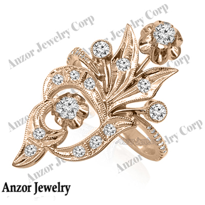14K Rose Gold Genuine Diamond ring Russian Style