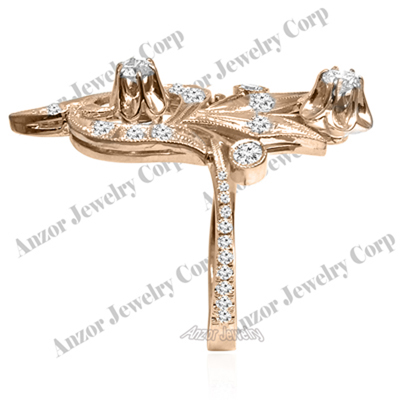 14K Rose Gold Genuine Diamond ring Russian Style