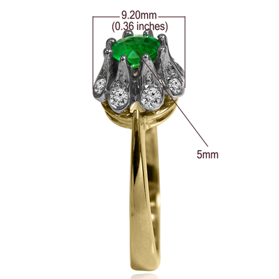14K Gold Emerald Diamond Russian style Ring
