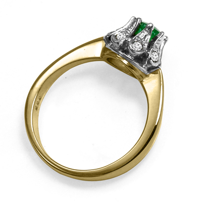 14K Gold Emerald Diamond Russian style Ring