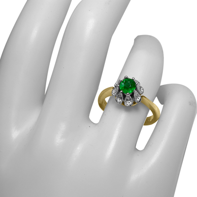14K Gold Emerald Diamond Russian style Ring