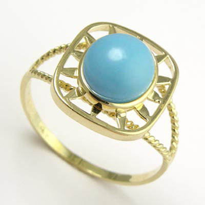 14k yellow Gold Genuine Turquoise Ring