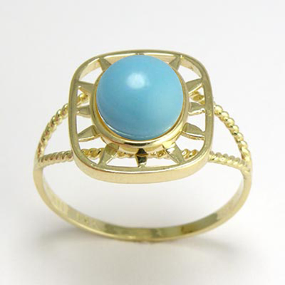 14k yellow Gold Genuine Turquoise Ring